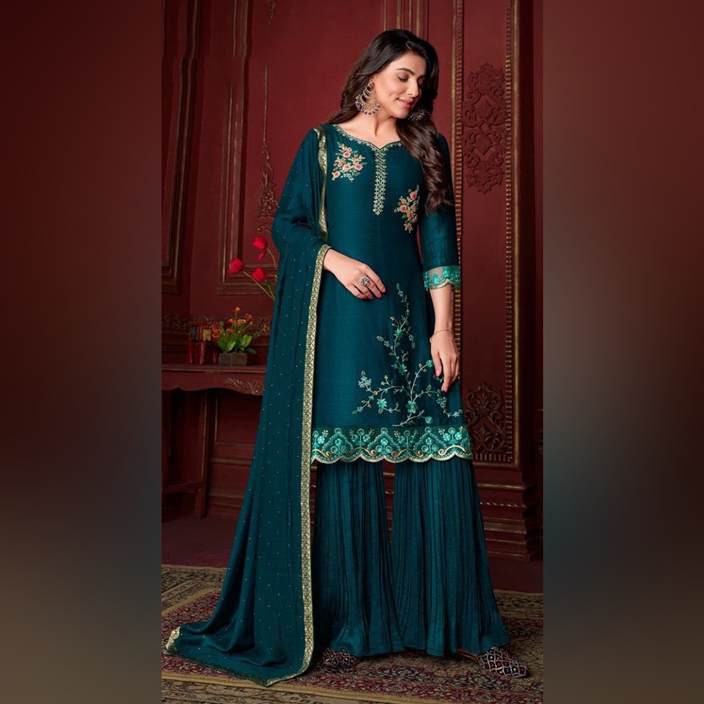 silk embroidered and handwork fully stitched salwar set